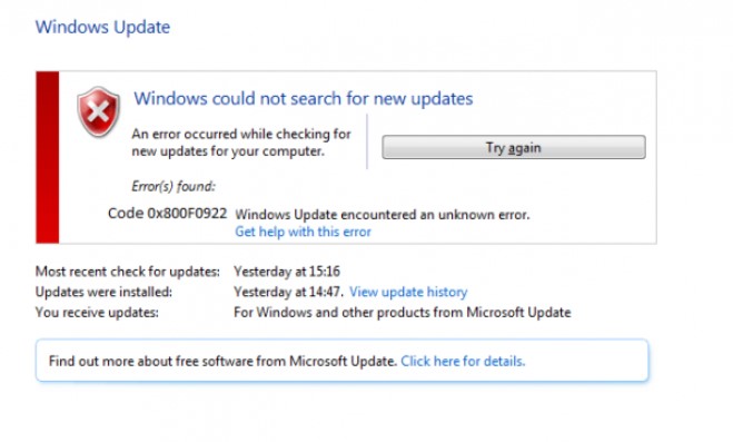 Ошибка 0x800f0922 в Windows 10 при установке обновлений